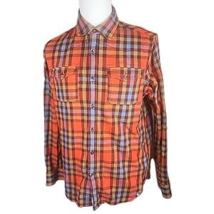 The Northface Mens Long Sleeve Flannel 2 Pocket Button Shirt Red Blue Size M